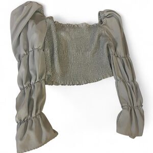 Elegant Blue Smocked Women's Top Cropped